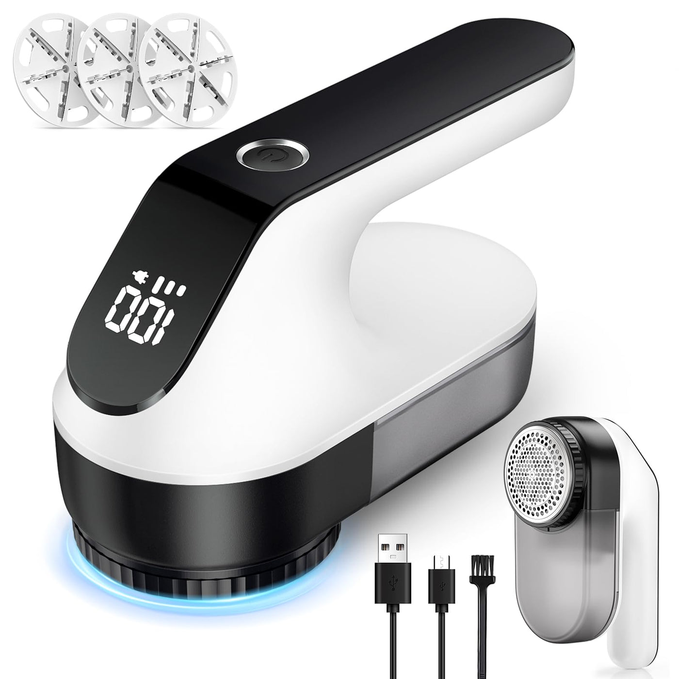 maxtachi Fusselrasierer Elektrisch Aufladbar, Fusselentferner Entfussler für Kleidung mit 3 Geschwindigkeiten, 6-Klingen-Kopf Flusenentferner für Alle Stoffe, LED-Anzeige Wollrasierer Lint Remover