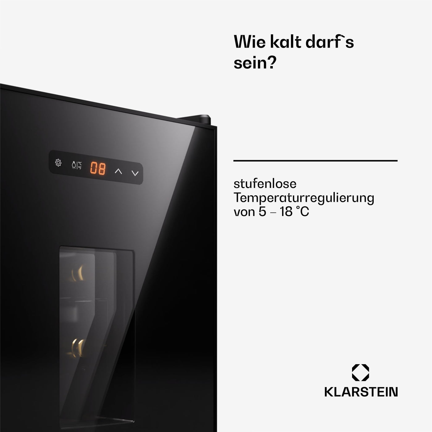 Klarstein Freistehender Weinkühlschrank, 1 Zonen Getränkekühlschrank Klein, Kleiner Weinschrank, Wein-Kühlschrank mit Glastür, Leiser Flaschenkühlschrank für Wein & Bier, 5-22°C, 16 Flaschen