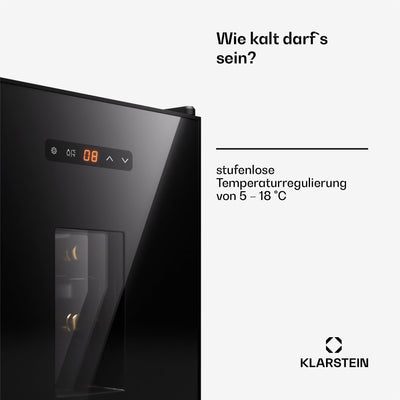 Klarstein Freistehender Weinkühlschrank, 1 Zonen Getränkekühlschrank Klein, Kleiner Weinschrank, Wein-Kühlschrank mit Glastür, Leiser Flaschenkühlschrank für Wein & Bier, 5-22°C, 16 Flaschen