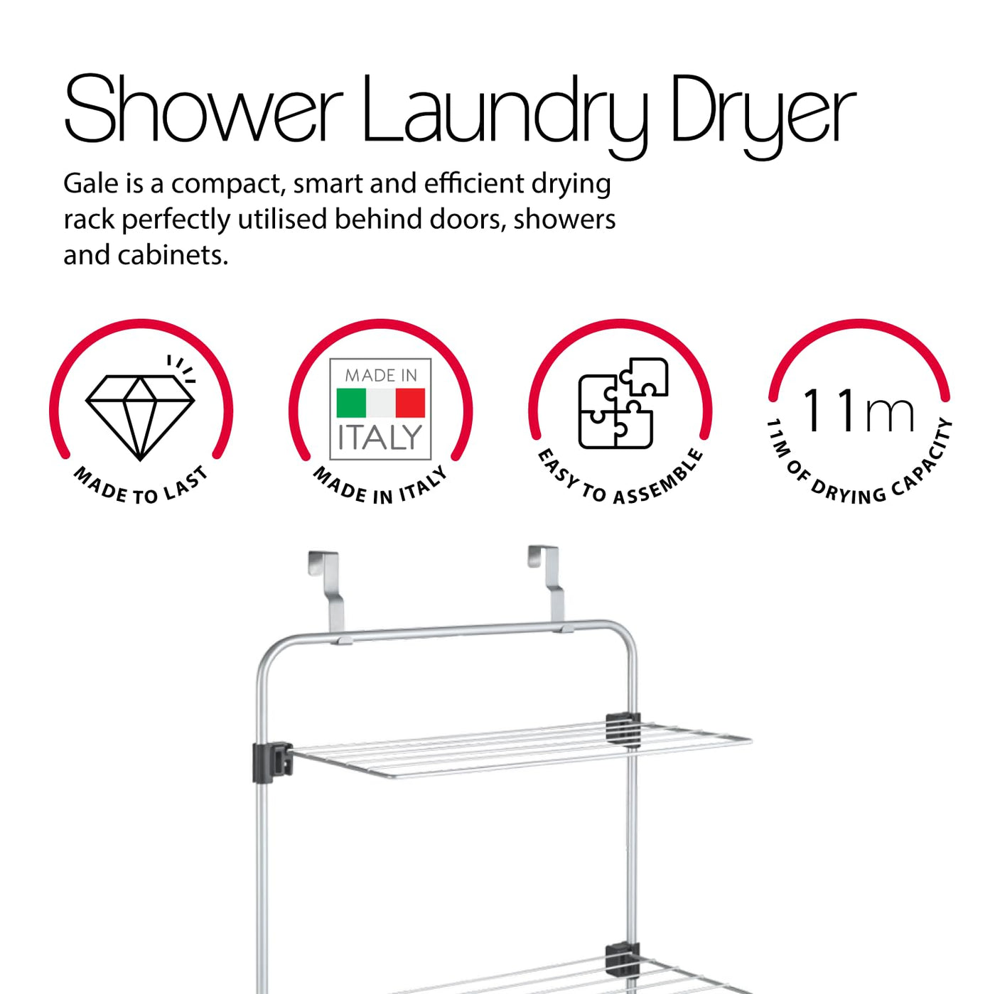 Metaltex Gale Wäschetrockner über der Tür, graue Epotherm-Beschichtung, 3,5 x 58 x 87 cm, für Trockne das Kleidungsstück