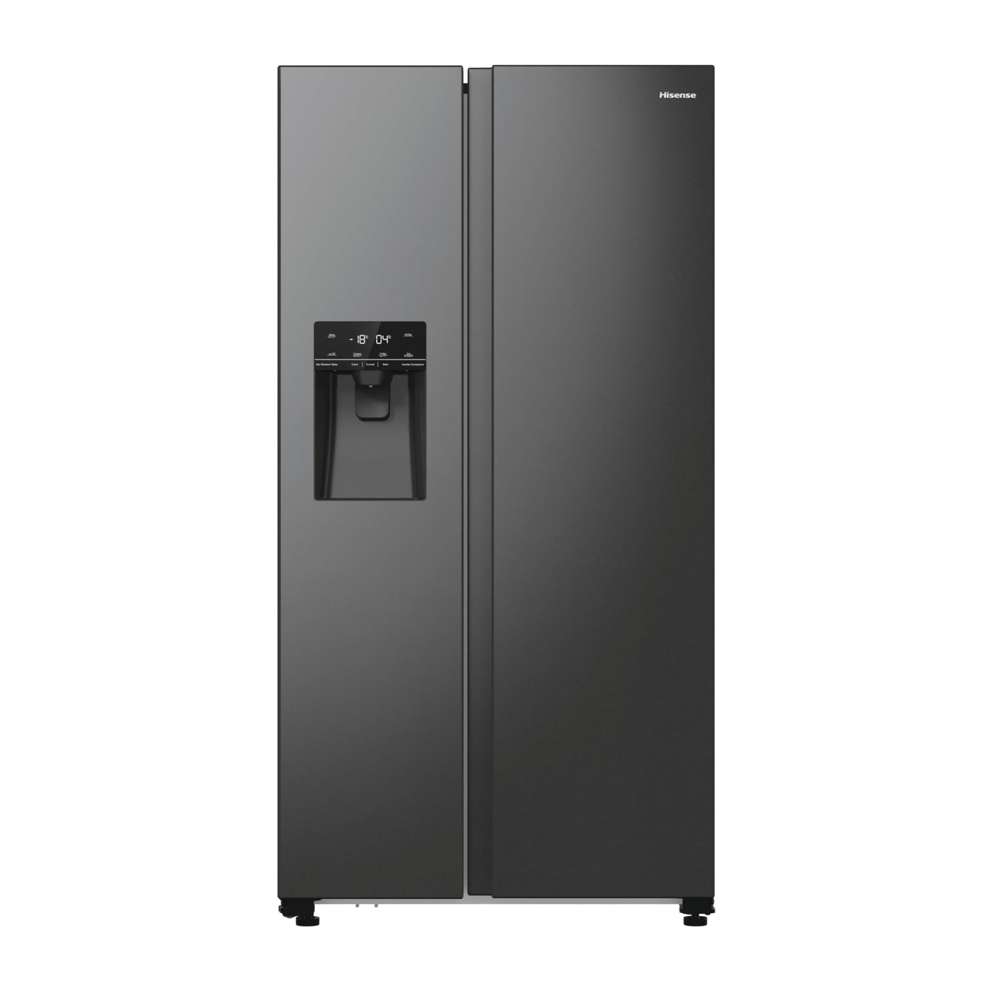 Hisense RS5P535NTFE Side-By-Side Kühl-Gefrier-Kombination, 376 Liter Kühlteil, 190 Liter Gefrierteil, Total NoFrost, Multi AirFlow, FastFreeze, Energieeffizienzklasse E, 178,6cm x 91,5cm, schwarz