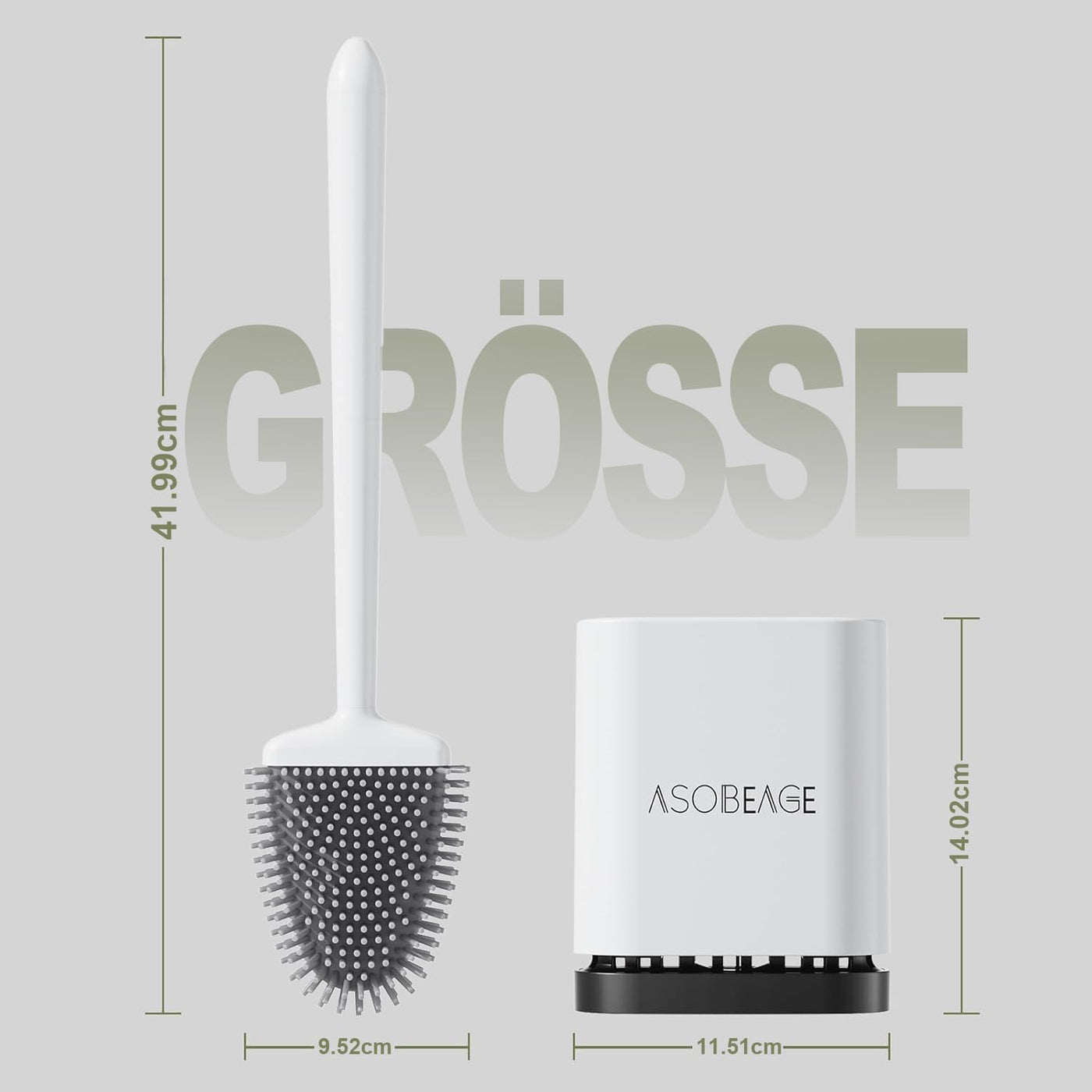 ASOBEAGE Silikon Toilettenbürste: Flexibler Kopf, Langer Griff, Wandmontage, schnell trocknender Halter für die Reinigung des Badezimmers (Weiß)