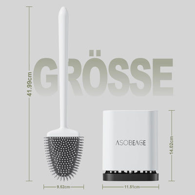 ASOBEAGE Silikon Toilettenbürste: Flexibler Kopf, Langer Griff, Wandmontage, schnell trocknender Halter für die Reinigung des Badezimmers (Weiß)
