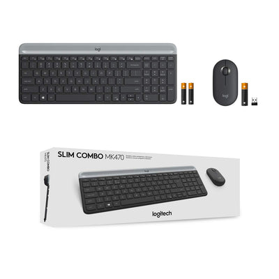 Logitech MK470 Slim Combo Kabelloses Tastatur-Maus-Set, 2.4 GHz Verbindung via Nano-USB-Empfänger, 10m Reichweite, 18-Monate Batterielaufzeit, PC/Laptop, Skand. QWERTY-Layout - Graphit