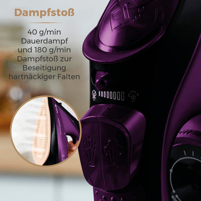 Tower T22008 CeraGlide Kabelloses Dampf Bügeleisen mit Keramiksohle - Dampfbügeleisen mit Variabler Dampffunktion, Lila