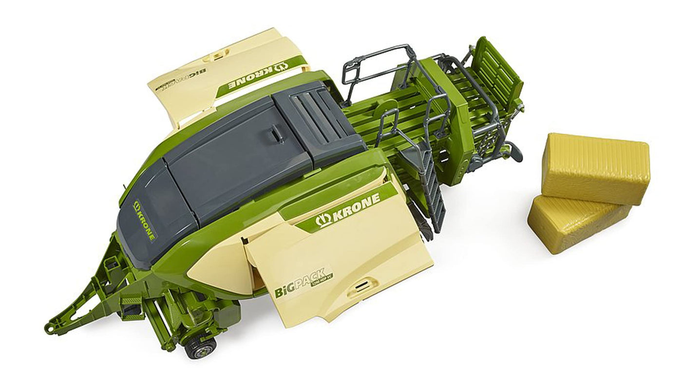 bruder 02033 - Krone Big Pack 1290HDP VC mit 2 Quaderballen - 1:16 Landwirtschaft, Ballenpresse, Bauernhof, Feldarbeit, Erntemaschine, Traktor Zubehör, Anhänger, Stroh, Heupresse, Ballenwickler