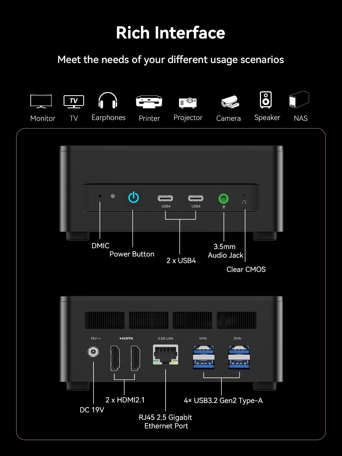 MINIS FORUM Mini PC AD69, Mini Desktop Computer with AMD Ryzen 9 6900HX(8C/16T, up to 4.9GHz),32GB DDR5 1TB SSD, Support HDMI, USB4, RJ45 2.5G, WiFi 6E /BT5.3