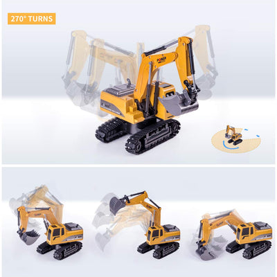 Highttoy Ferngesteuerter Bagger, 6 Kanäle RC Bagger für Jungen Bagger Traktor Spielzeug mit Lichtern und Ton 1:24 Ferngesteuertes Bagger LKW Spielzeug für Kinder