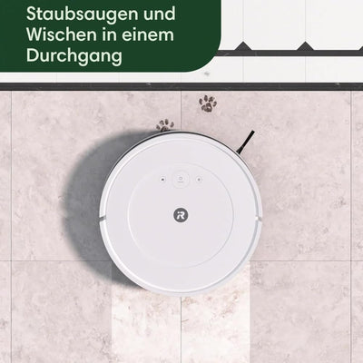 iRobot Roomba Combo Essential Saug- und Wischroboter (Y0112), leistungsstarkes Saugen und Wischen, 4-Stufen-Reinigungssystem, 3 Saugstufen, Spot-Cleaning, steuerbar über App, Tasten oder Sprache, Weiß