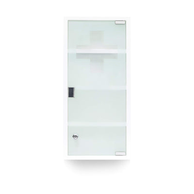 Relaxdays Medizinschrank EMERGENCY XXL Medikamentenschrank Metall und Glas Apothekerschrank fürs Bad HxBxT 57 x 27 x 12 cm mit magnetischer Glas-Tür 4 Ablagen für Medikamente und Verbandszeug, weiß