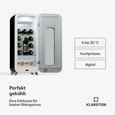 Klarstein Freistehender Weinkühlschrank 1 Zone, Getränkekühlschrank Klein, Kleiner Weinschrank, Wein-Kühlschrank Klein mit Glastür, Indoor/Outdoor Flaschenkühlschrank, Wine Fridge, 15 Flaschen