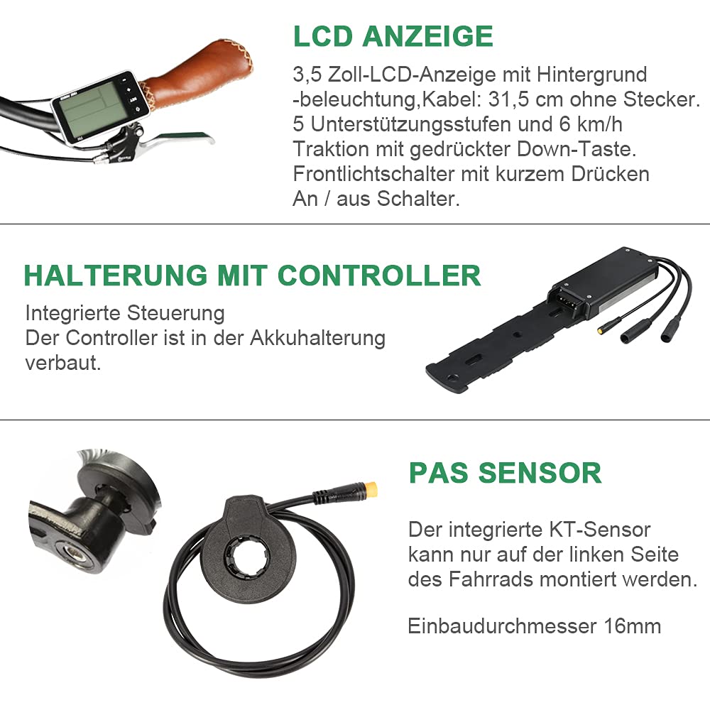 SHIMOST 28 Zoll 700C E-Bike Umbausatz Conversion Kit 36V350W Heckmotor mit 36V13Ah Li-ion Batterie für Hinterrad 8-10 Gang Steckranz Kassette, Integrierte Controller, LCD Anzeige, PAS Sensor