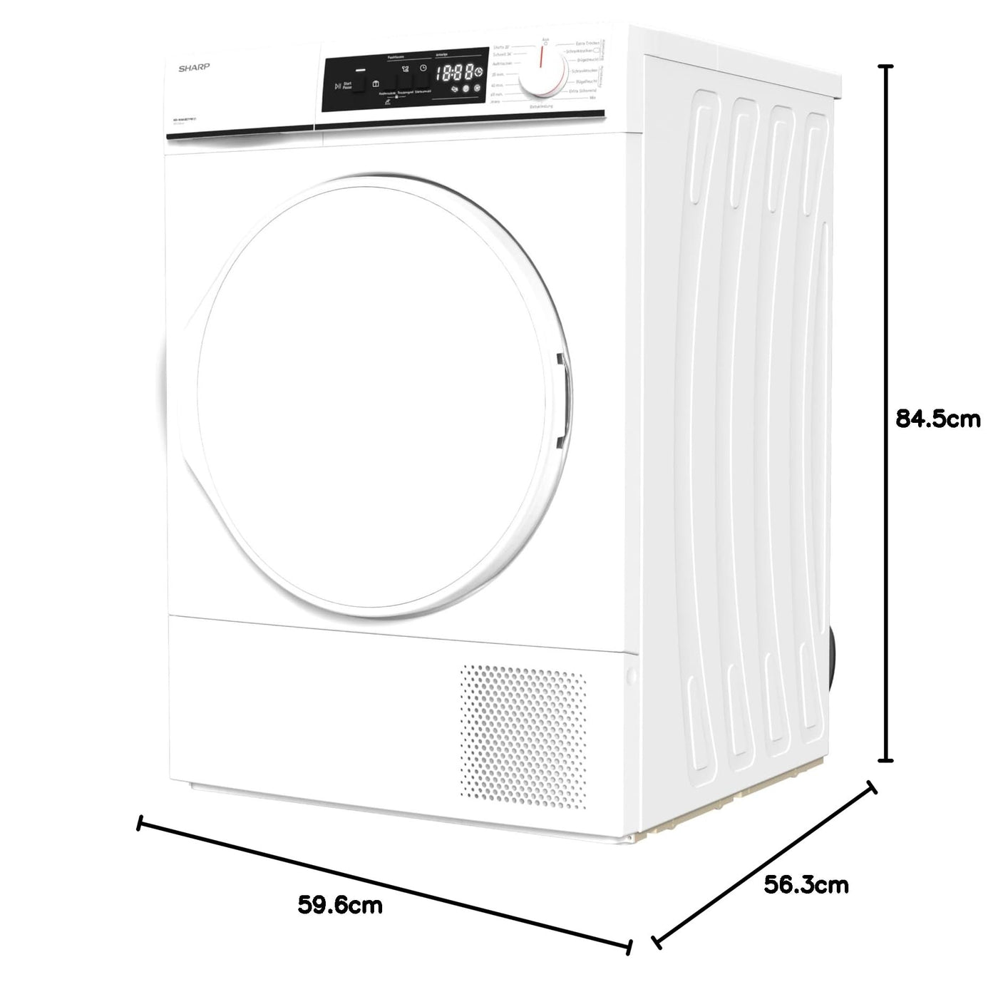 Sharp KD-NHA8S7PW21-DE Wärmepumpentrockner Frontlader, 8 kg, 15 Programme, 30 Min. Kurzprogramm, Schontrommel, LED-Innenbeleuchtung, Kindersicherung, Weiß