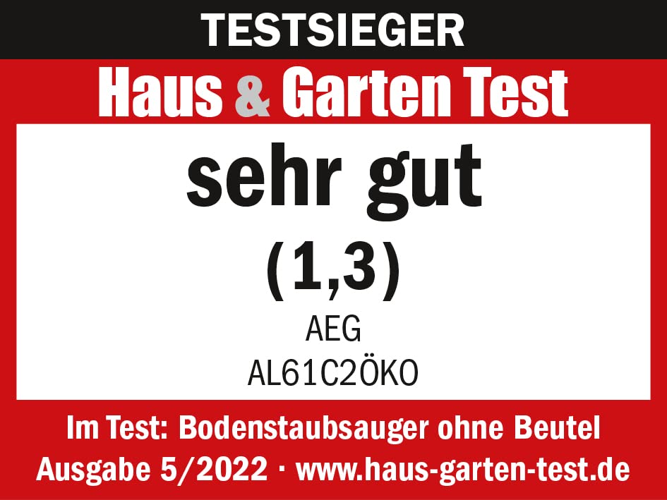 AEG CLEAN 6000 ÖKO AL61C2ÖKO Staubsauger beutellos / ETM Testsieger (SEHR GUT) / 60 % Recyclingmaterial / 550 W / Zusatzdüsen / Softräder / 74 dB(A) / 12m Aktionsradius / 1,6L Staubbehälter / Schwarz