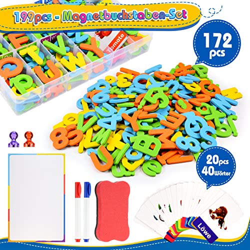 Jinxful Lernspiele ab 3 4 5 6 7 Jahre, Magnetische Buchstaben und Zahlen für Kinder Spielzeug ab 3-7 Jahre Junge Buchstaben Lernen Geschenk Mädchen 3 4 5 6 7 Jahre Montessori Spielzeug (199 Stück)
