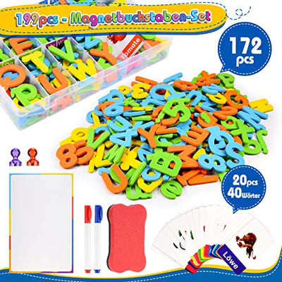 Jinxful Lernspiele ab 3 4 5 6 7 Jahre, Magnetische Buchstaben und Zahlen für Kinder Spielzeug ab 3-7 Jahre Junge Buchstaben Lernen Geschenk Mädchen 3 4 5 6 7 Jahre Montessori Spielzeug (199 Stück)