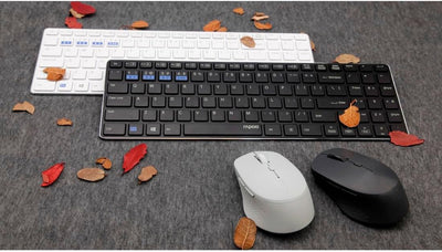 Rapoo 9300M kabelloses Tastatur-Maus Set Wireless Deskset 1300 DPI Sensor 12 Monate Batterielaufzeit kompakt DE-Layout QWERTZ PC & Mac - weiß