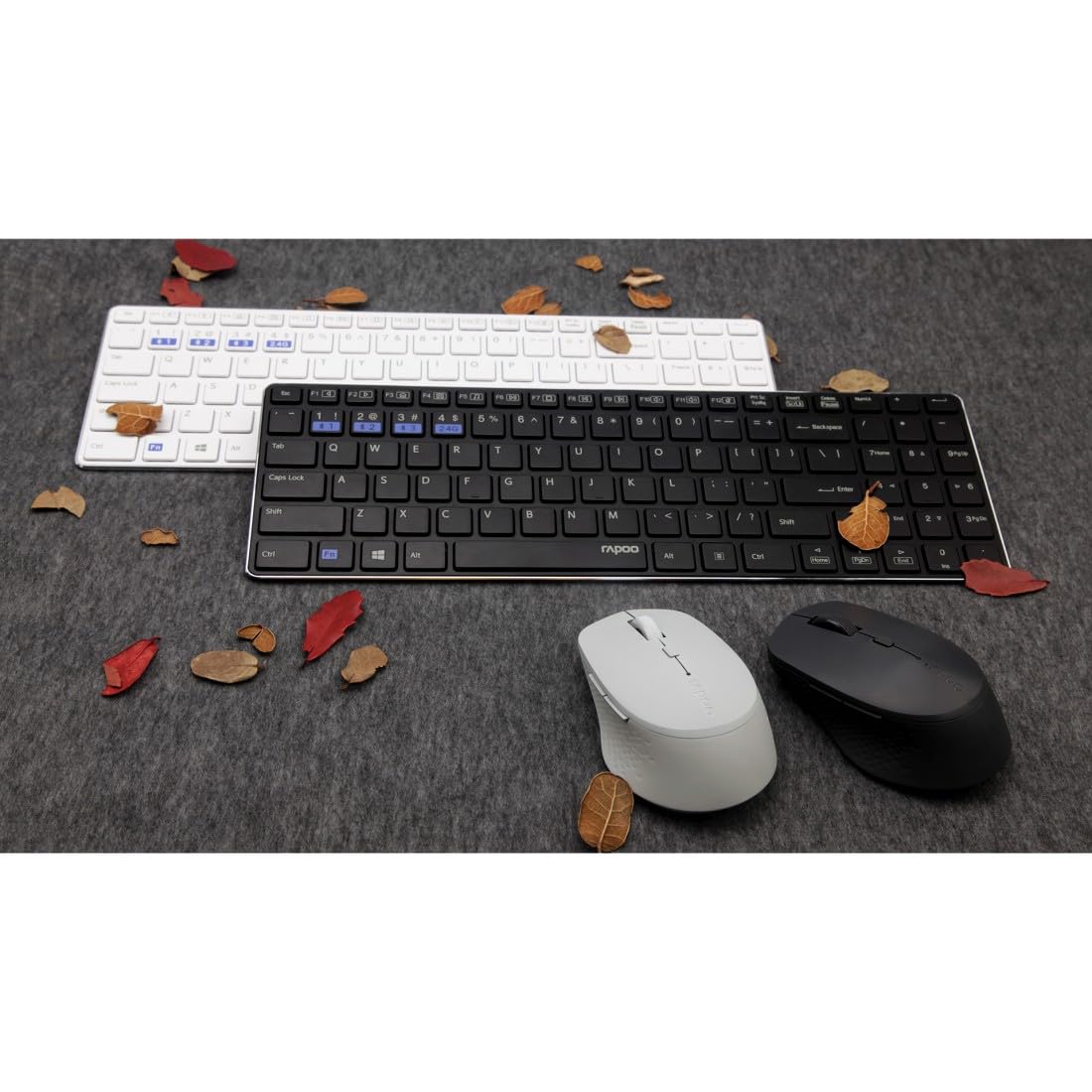 Rapoo 9300M kabelloses Tastatur-Maus Set Wireless Deskset 1300 DPI Sensor 12 Monate Batterielaufzeit kompakt DE-Layout QWERTZ PC & Mac - weiß