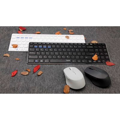 Rapoo 9300M kabelloses Tastatur-Maus Set Wireless Deskset 1300 DPI Sensor 12 Monate Batterielaufzeit kompakt DE-Layout QWERTZ PC & Mac - weiß