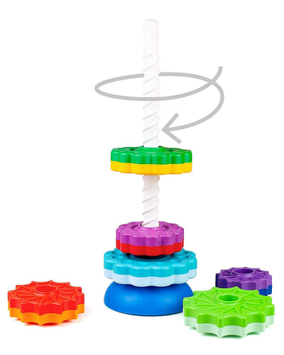 FANCY 40 cm groß Stapelturm Baby Kinderspielzeug ab 1 2 3 Jahre Farbring Pyramide mit Spiralgewinde Zahnradspiel Ringstapelturm Ringpyramide Stapel Ringe für Kinder und Baby