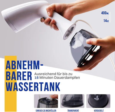 Rolipo Dampfglätter, 400ML Steamer Wassertank Dampfbürste Faltenentferner, für Zuhause, Büro, Reisen, Weiß