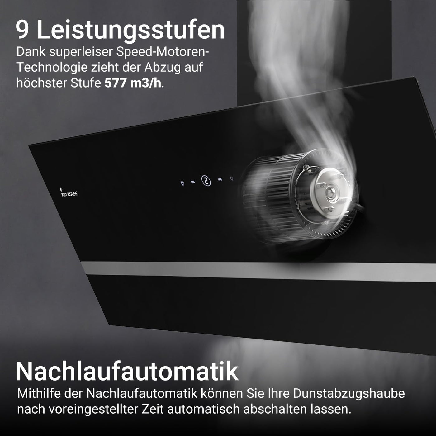 KKT KOLBE Dunstabzugshaube 90 cm | Wandhaube Kopffrei | Schwarz Glas | Smart WiFi App | Nachlaufautomatik | RGBW-LED | WLAN | SensorTouch Bedienung | EASY909SHCM