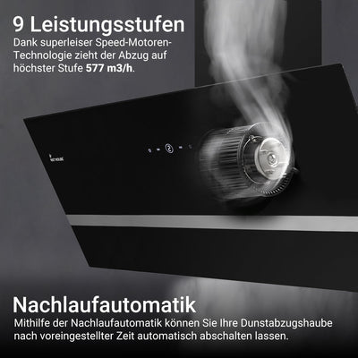 KKT KOLBE Dunstabzugshaube 90 cm | Wandhaube Kopffrei | Schwarz Glas | Smart WiFi App | Nachlaufautomatik | RGBW-LED | WLAN | SensorTouch Bedienung | EASY909SHCM