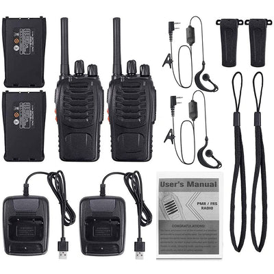 JUAUO Walkie Talkies PMR446 Professionelle Funkgerät Set, 16 Kanäle Wiederaufladbares Walky Talky Set Tragbares mit Headset und USB-Ladestation für Outdoor-Sport, Baustelle(1 Paar, Schwarz)