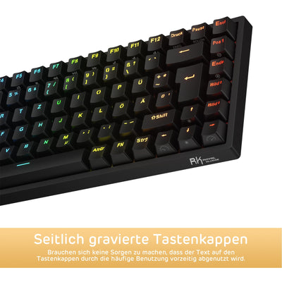 RK ROYAL KLUDGE RK84-DE 75% Gaming-Tastatur, 85 Tasten TKL , Bluetooth Mechanische , Rote Schalter, RGB Hintergrundbeleuchtung, 2.4Ghz für Mac & Windows, Schwarz