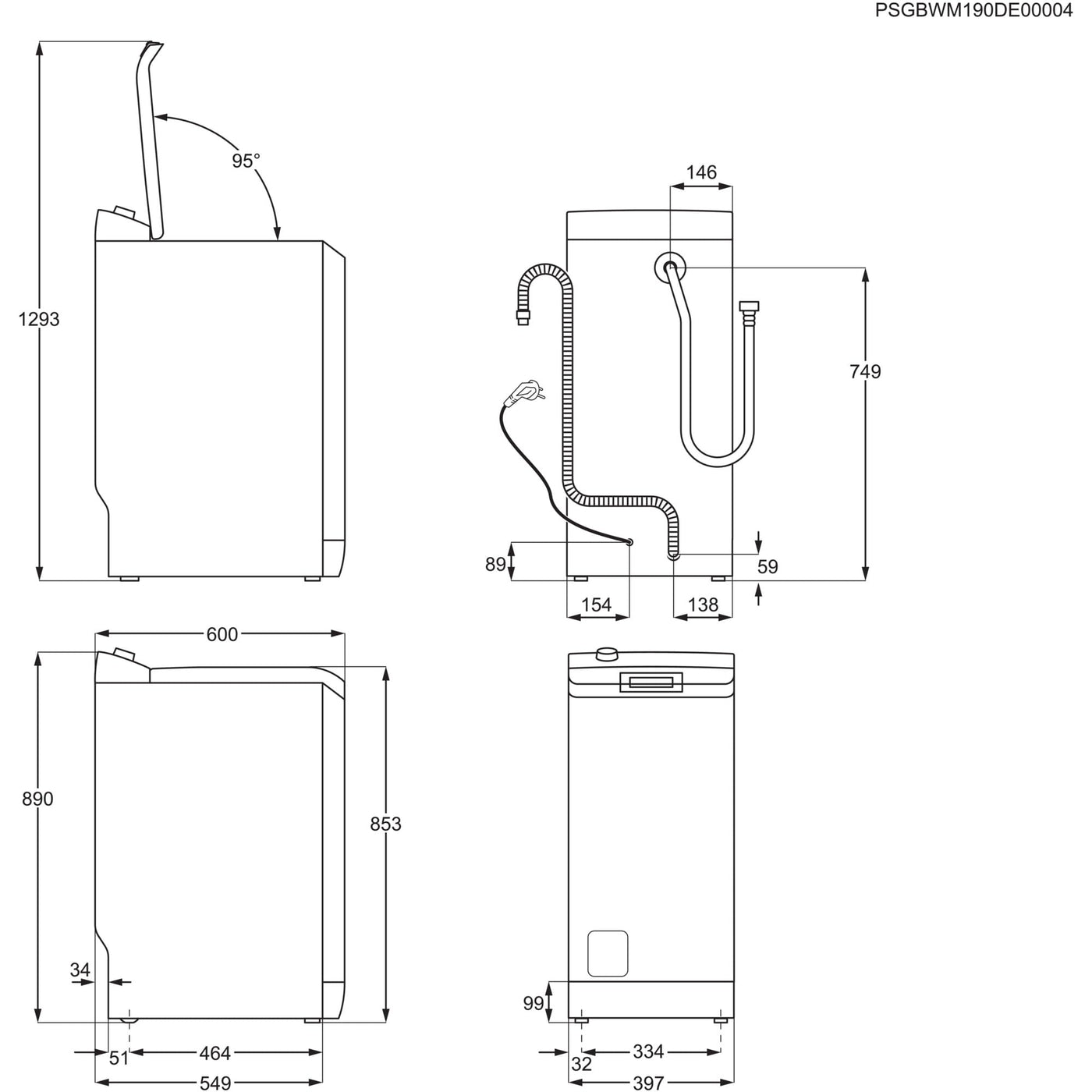 AEG LTR6A60370 Waschmaschine Toplader / Serie 6000 mit ProSense / 7,0 kg / Leise / Mengenautomatik / Nachlegefunktion / Wasserstopp / 1300 U/min