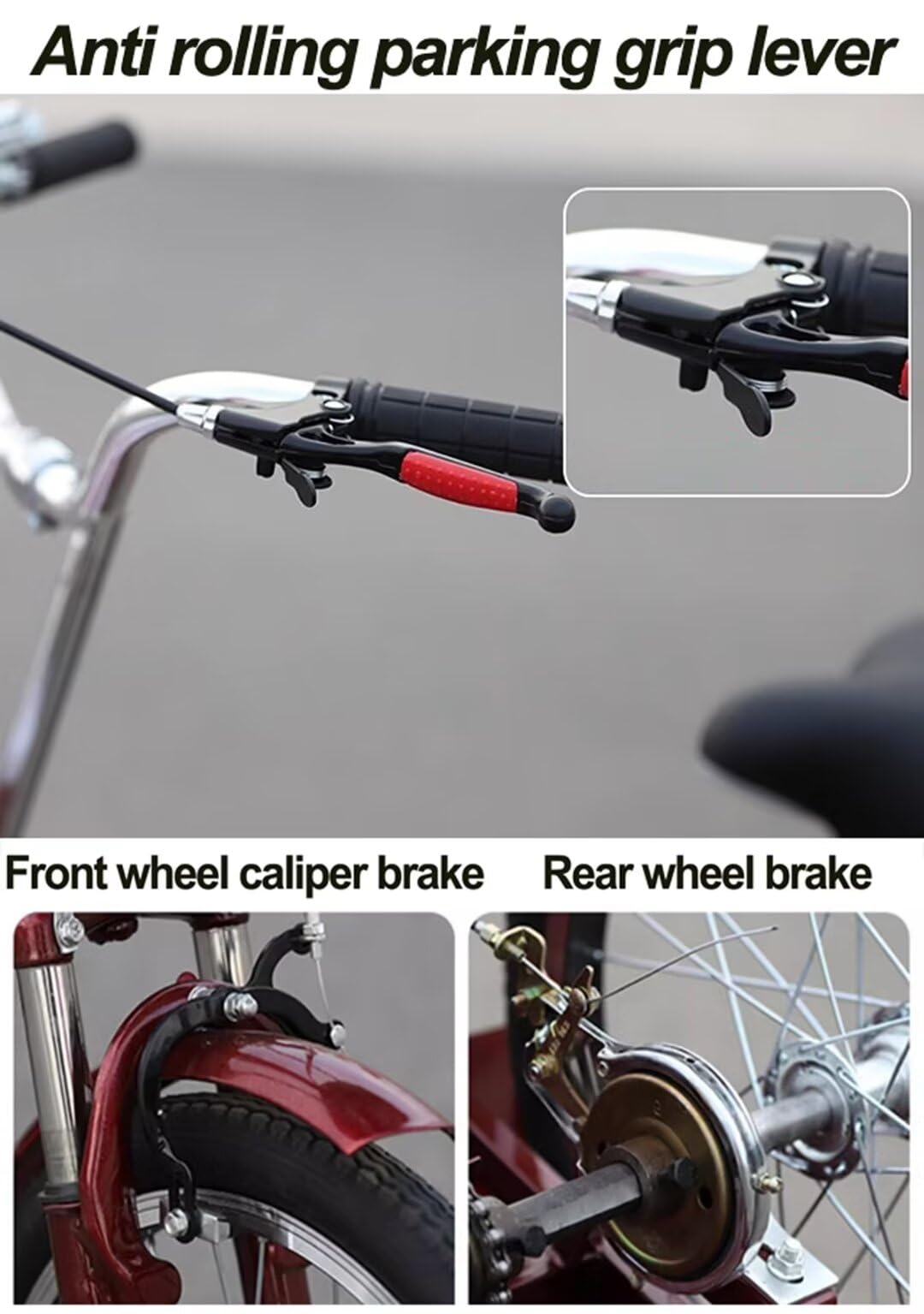 LSQXSS Outdoor-Cruiser-Fahrräder mit hinterer Kabine, älteres Roller-Dreirad mit hinterem Beifahrersitz, Freizeit-Einkaufswagen-Rikscha-Tretfahrrad für Erwachsene, Stoßdämpfer-Vordergabel