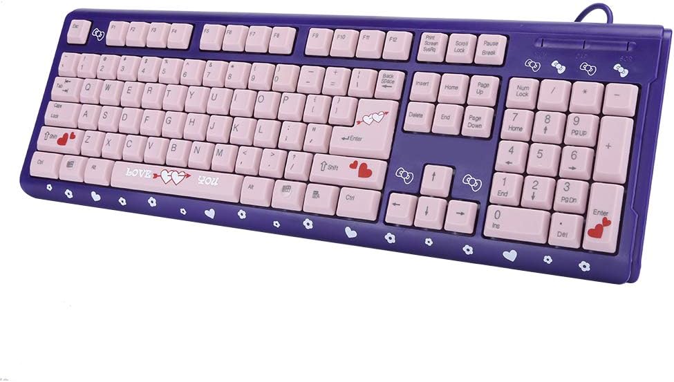 Sxhlseller 104 Tasten USB Wired Keyboard, QWERTY Ultra Thin Cartoon Computer Keyboard, wasserdichte Universal Mechanische Tastatur für Home Business Office Game(Lila Pulver)