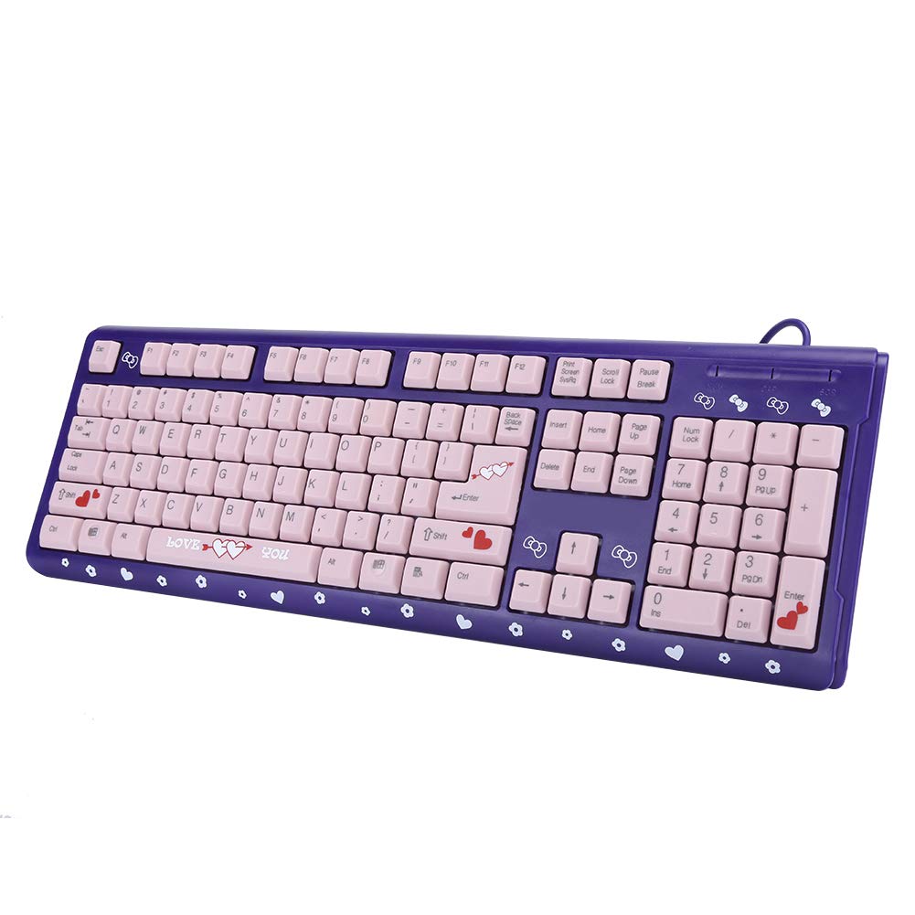 Sxhlseller 104 Tasten USB Wired Keyboard, QWERTY Ultra Thin Cartoon Computer Keyboard, wasserdichte Universal Mechanische Tastatur für Home Business Office Game(Lila Pulver)
