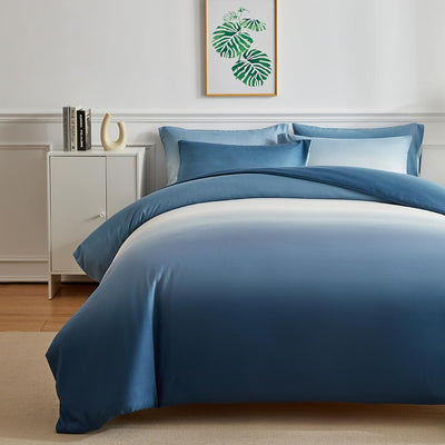 OLDBIAO Bettwäsche 200x200 cm 3er Set (1 Bettbezug 200x200cm + 2 Kissenbezüge 80x80cm), Weiß - Blau Farbverluaf Design, Weich Pflegeleicht Bettdecke Cover aus Mikrofaser Ästhetisch Bettwaren