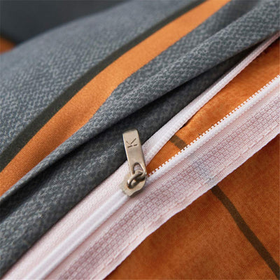 Treer Bettwäsche 180x220 cm 3 Teilig Mikrofaser, Bettwäsche-Sets mit 2 Kissenbezug 50x75 cm, Modern Streifen kariert Bettbezüge, Bettbezug für Doppelbett mit Reißverschluss, Orange/Grau