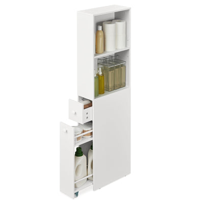 VASAGLE Badezimmschrank hoch, Hochschrank, Badschrank schmal, freistehend, mit Schubladen und höhenverstellbarer Ablage, für kleine Räume, modern, klassikweiß BBK567T14