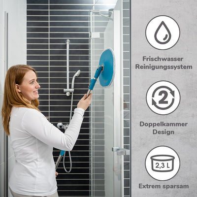 LIVINGTON Clean Water Spin Mop - Wischmop Set mit Zwei-Kammer-Filtersystem - trennt Schmutzwasser von Frischwasser - Bodenwischer für jeden Boden - mit Neuer 135cm Langer Stange - Auswringfunktion