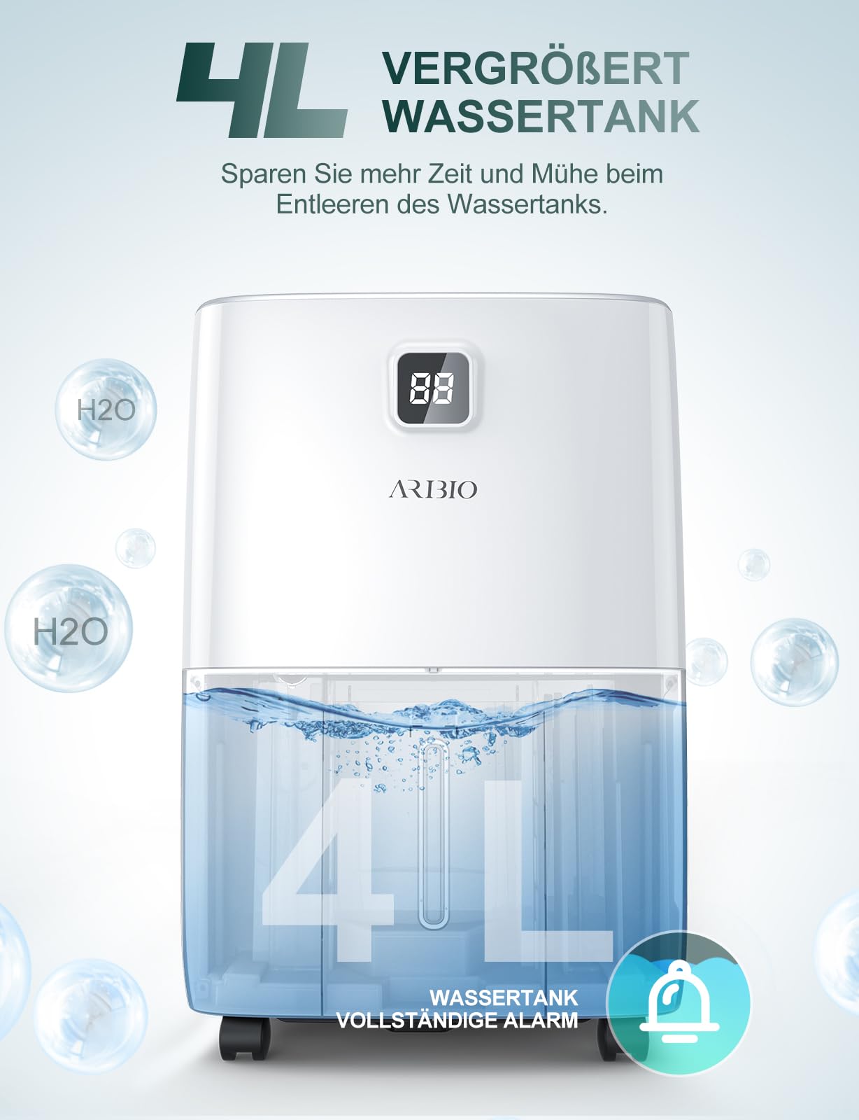 Luftentfeuchter Elektrisch 30L/24H, Mit Feuchtigkeitssensor und LED-Anzeige, Raumgröße ca.300m³/100m², 4L Wassertank und Abflussrohr, 24H Timer, für Gegen Feuchtigkeit, Schimmel und Wäschetrocknung