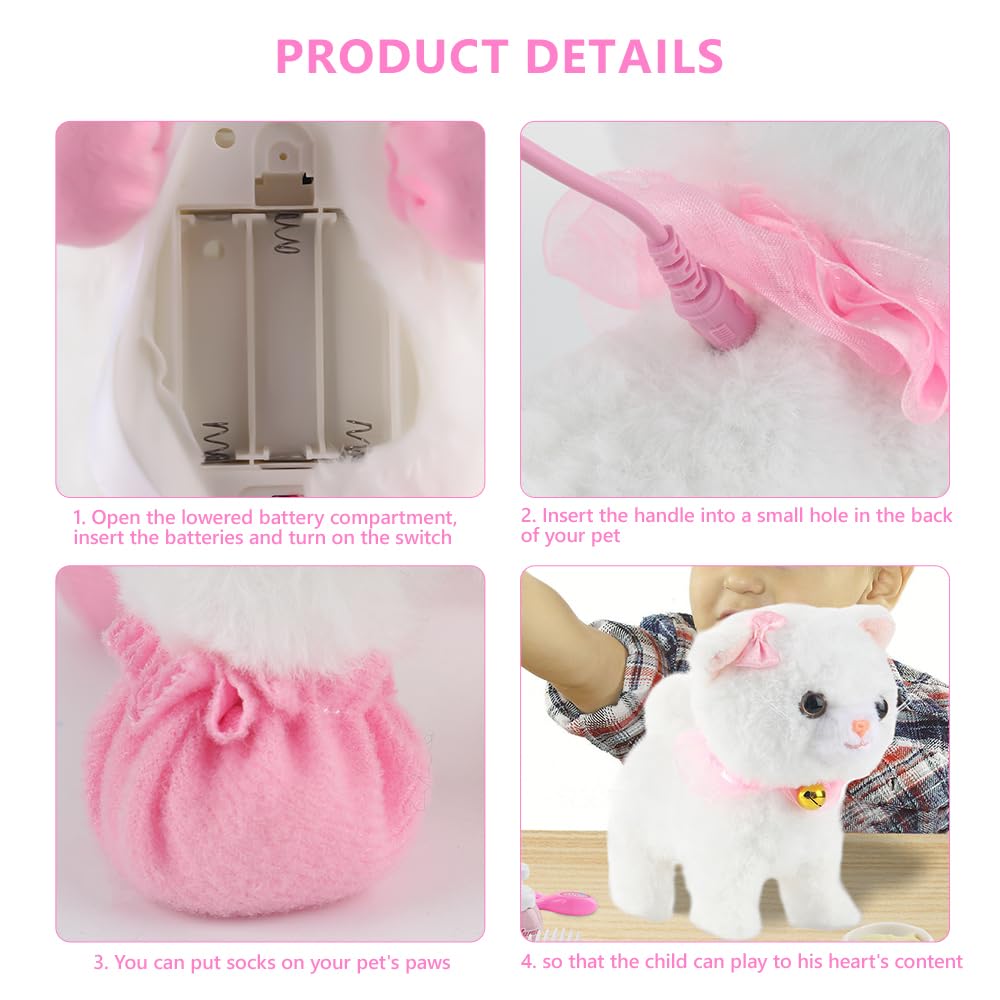 Lotvic Interaktives Haustier Katze, Spielzeug Katze für Kinder, Interaktives Plüschtier Katze mit Gehen, Bellen, Schwanzwedeln, Realistische Interaktive Haustierkatze, für Kinder ab 2 Jahren