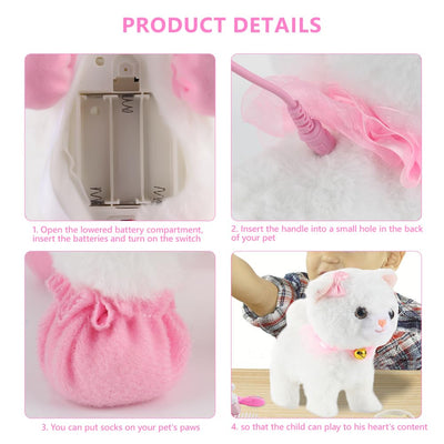 Lotvic Interaktives Haustier Katze, Spielzeug Katze für Kinder, Interaktives Plüschtier Katze mit Gehen, Bellen, Schwanzwedeln, Realistische Interaktive Haustierkatze, für Kinder ab 2 Jahren