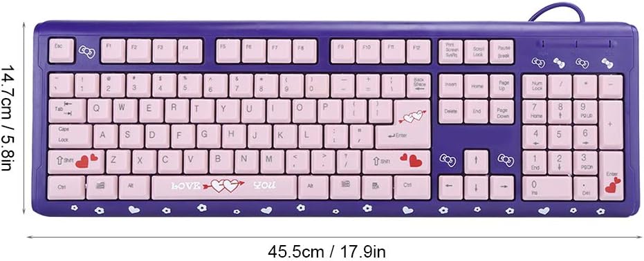 Sxhlseller 104 Tasten USB Wired Keyboard, QWERTY Ultra Thin Cartoon Computer Keyboard, wasserdichte Universal Mechanische Tastatur für Home Business Office Game(Lila Pulver)
