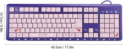 Sxhlseller 104 Tasten USB Wired Keyboard, QWERTY Ultra Thin Cartoon Computer Keyboard, wasserdichte Universal Mechanische Tastatur für Home Business Office Game(Lila Pulver)