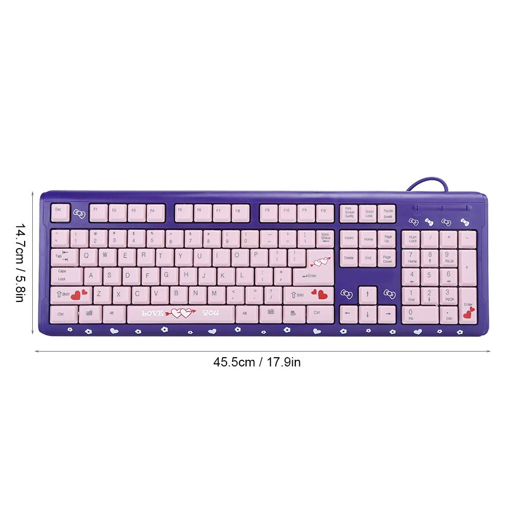 Sxhlseller 104 Tasten USB Wired Keyboard, QWERTY Ultra Thin Cartoon Computer Keyboard, wasserdichte Universal Mechanische Tastatur für Home Business Office Game(Lila Pulver)