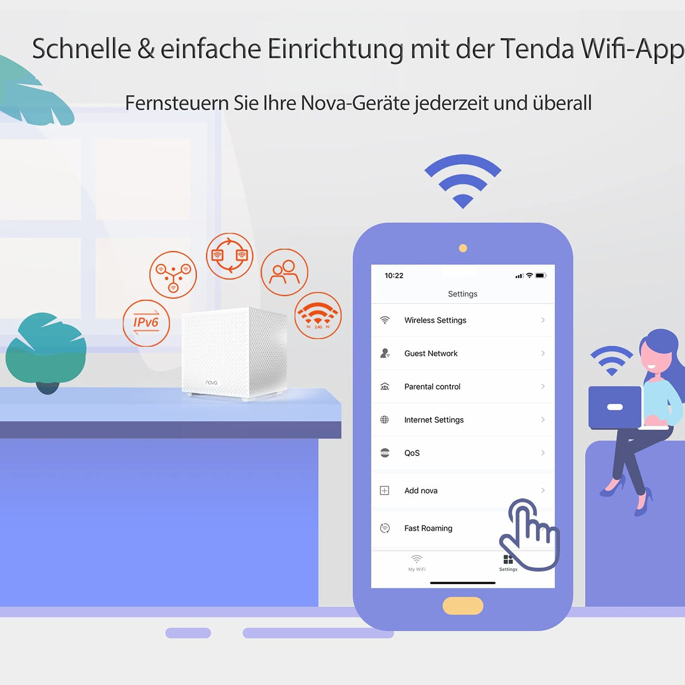 Tenda Nova MW12 Mesh WLAN System - AC2100 Tri-Band WLAN Mesh System -empfohlen für Häuser mit 3-5 Schlafzimmern - 9X Gigabit Port - Ersetzt WLAN Router & Repeater - Kompatibel mit Alexa - 3Pack