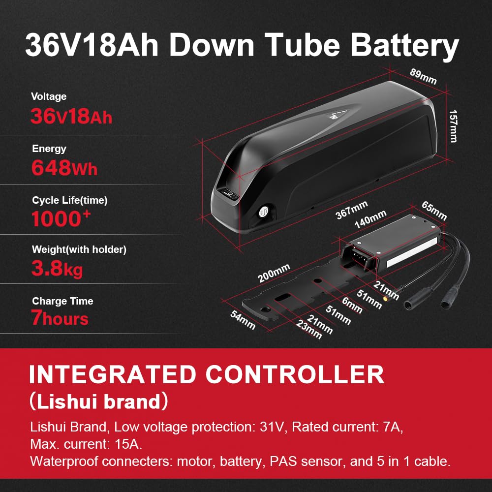 SEASON 26''/ 28''(700C) E-Bike Umbausatz 36V 250W Frontmotor mit 36V Akku, für Vorderrad, mit integriertem Controller und Ladegerät (26'' Kit+36V18Ah Akku)