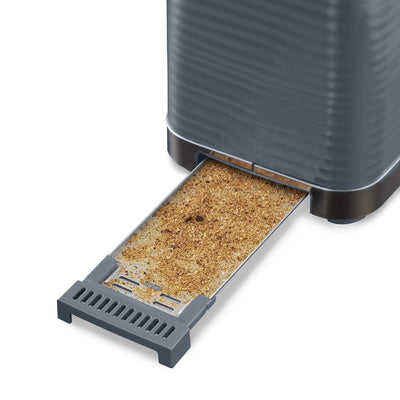 Russell Hobbs Toaster [für 2 Scheiben] Inspire Grau mit hochwertiger Hochglanz-Struktur (extra breite Toastschlitze, inkl. Brötchenaufsatz, 6 Bräunungsstufen + Auftau- & Aufwärmfunktion) 24373-56