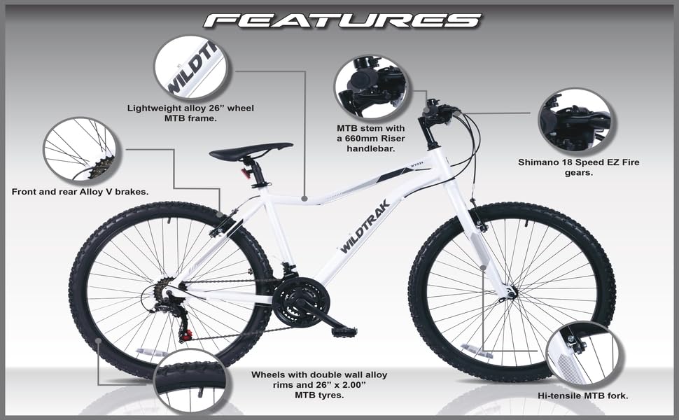 Wildtrak - Alu-Mountainbike, Erwachsene, 26 Zoll, 18-Gang, Shimano-Schaltung - Weiß