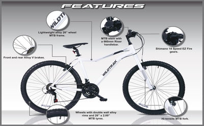 Wildtrak - Alu-Mountainbike, Erwachsene, 26 Zoll, 18-Gang, Shimano-Schaltung - Weiß