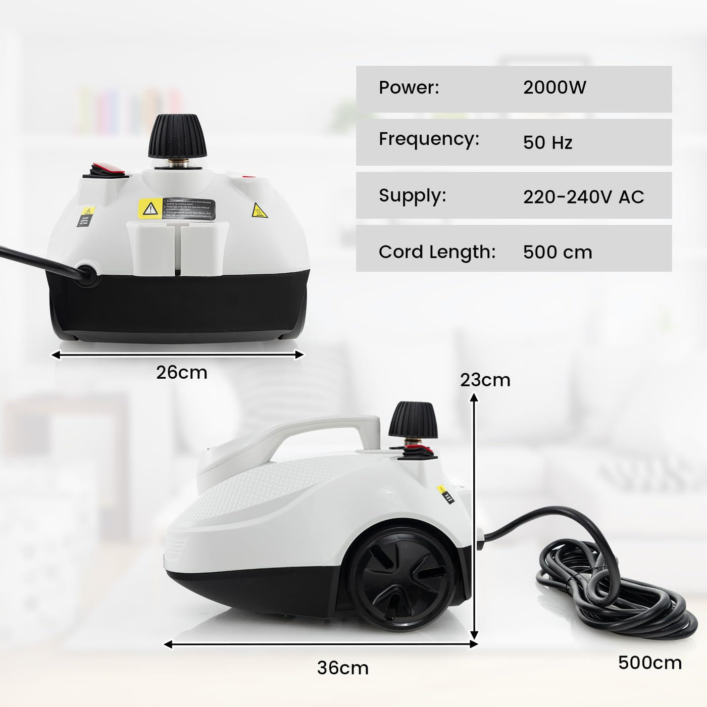 RELAX4LIFE Dampfreiniger, Dampfdruck: 5 bar, Leistung: 2000W, Flächenleistung: 108 m², Tank: 1,8 L, Aufheizzeit: 8 min., mit 24 Zubehöre&Druckmesser, für Teppiche, Boden, Fliese, Fenster, Sofa (Weiß)
