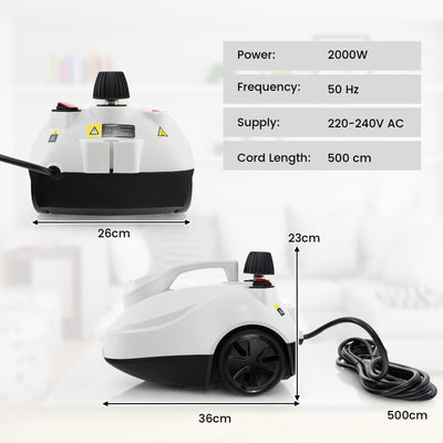 RELAX4LIFE Dampfreiniger, Dampfdruck: 5 bar, Leistung: 2000W, Flächenleistung: 108 m², Tank: 1,8 L, Aufheizzeit: 8 min., mit 24 Zubehöre&Druckmesser, für Teppiche, Boden, Fliese, Fenster, Sofa (Weiß)